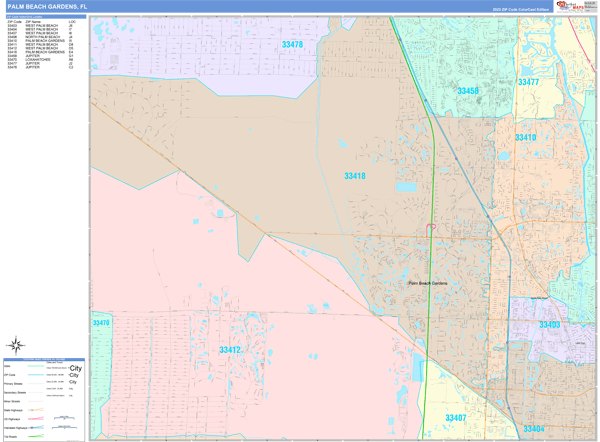 Palm Beach Gardens City Wall Map Color Cast Style